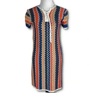 Knot sisters Womens sweater dress size S multicolored chevron retro 70s pencil